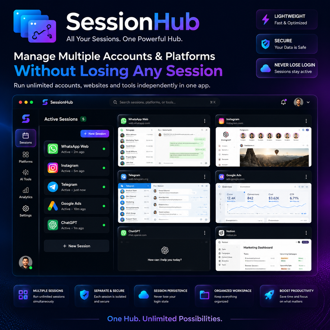 SessionHub – Multi-Session Workspace Manager | Software Lifetime 1 PC (windows)